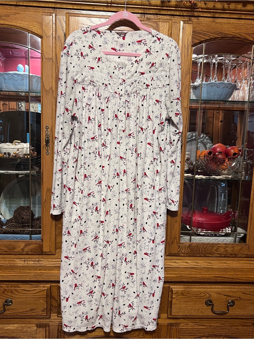 Super Soft Cardinal Print Long Nightgown With Pockets - XL ♥️